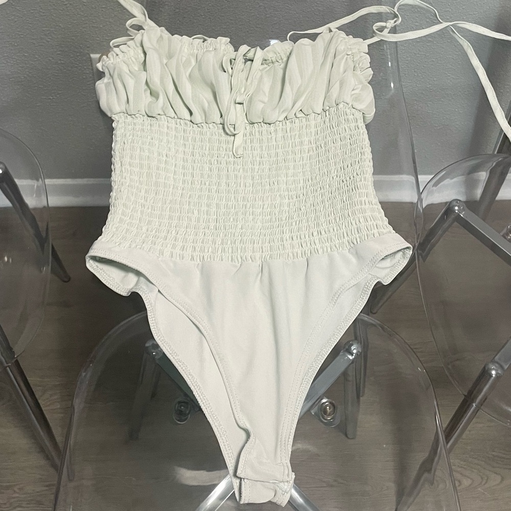 Forever 21 Blue Smocked Ruched Bodysuit